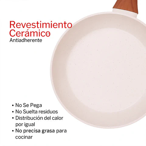 Kit Completo Almira de 10 Piezas de Acero Inoxidable con Recubrimiento Cerámico y Mangos de Madera