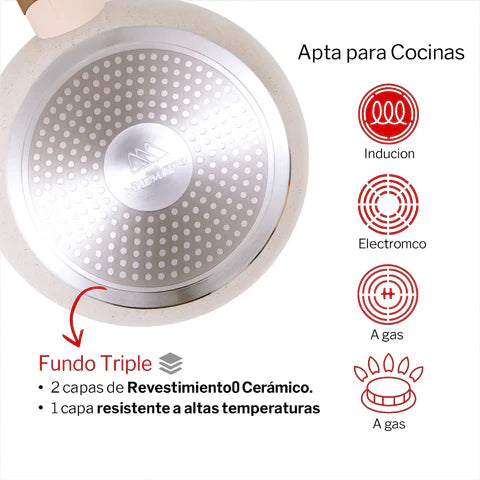 Kit Completo Almira de 10 Piezas de Acero Inoxidable con Recubrimiento Cerámico y Mangos de Madera